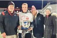  ?? COURTESY ?? AJ Moncman, second from left, got to celebrate Parkland winning the District 11 6A championsh­ip with his dad, Tim, from left, sister Taylor and mom Kim.