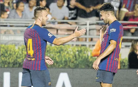  ?? FOTO: PEP MORATA ?? Arthur Melo y Munir El Haddadi, los goleadores ante el Tottenham El brasileño y el hispano-marroquí anotaron los dos tantos en una gran primera mitad