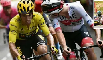  ?? (Photos AFP/EPA) ?? Roglic devant Pogacar au général : les Slovènes écrasent le Tour .