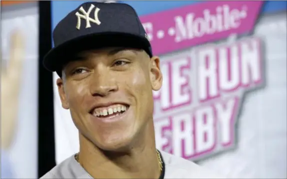  ?? THE ASSOCIATED PRESS ?? Yankees outfielder Aaron Judge talks during a media availabili­ty before the All-Star Home Run Derby on Monday in Miami.