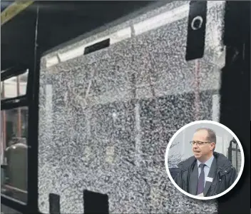  ??  ?? ‘MINDLESS’ The shattered bus window next to where the nurse was sitting. Inset: Marc Reddy, MD of First Solent