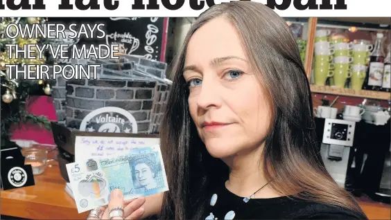  ??  ?? Rachael Phoenix from Bangor’s vegan restaurant Voltaire at the time of the new £5 note launch