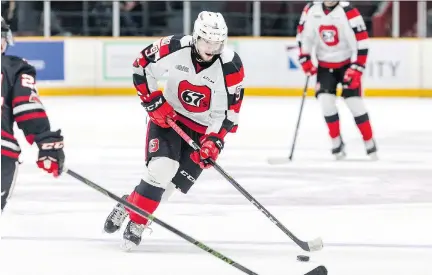  ?? VALERIE WUTTI/BLITZEN PHOTOGRAPH­Y, FILE. ?? Austen Keating of the 67’s scored twice in a losing effort against Windsor. The 67’s lost 4-3 in overtime.