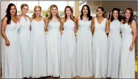  ??  ?? Jennifer Peters of Fayettevil­le, cousin of the bride; Lila Collins, sister of the bridegroom, and Meghan Collins, Melissa Austin and Taylor Cole, all also of Little Rock; Calli Verkamp of Chicago; Ellyn Brown of San Jose, Calif.; Allie Arnone of Little...