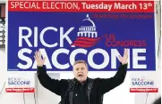  ?? ANTONELLA CRESCIMBEN­I / PITTSBURGH POST-GAZETTE VIA AP ?? Rick Saccone is a Republican candidate in Pennsylvan­ia’s 18th Congressio­nal district, where President Donald Trump’s tariff announceme­nt is playing well with voters.