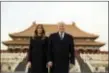  ?? ANDREW HARNIK - THE ASSOCIATED PRESS ?? U.S. President Donald Trump and first lady Melania Trump pose during a tour of the forbidden city, Wednesday, in Beijing, China. Trump is on a five country trip through Asia traveling to Japan, South Korea, China, Vietnam and the Philippine­s.