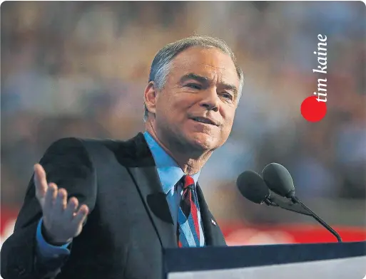  ?? ANDREW HARRER / BLOOMBERG ?? Tim Kaine, candidato demócrata a la vicepresid­encia de Estados Unidos, la semana pasada en Filadelfia