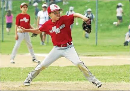  ?? STAN HUDY — SHUDY@DIGITALFIR­STMEDIA.COM ?? Spring Baseball reliever Nicholas Chicaway was aces at the plate and on the mound, picking up the save vs. Poughkeeps­ie and going 2-for3 in the opening day of the Cal Ripken 10U Eastern NY State tournament Thursday at Boght Road Complex in...