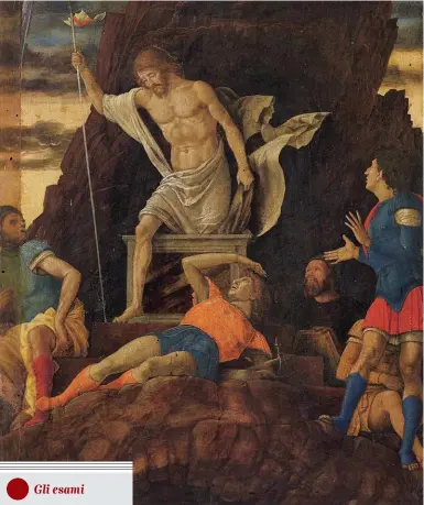  ??  ?? Il dipinto «La Resurrezio­ne di Cristo» è stata attribuita ad Andre Mantegna grazie alla croce che la unisce alla «Discesa di Cristo al limbo». A destra, la prima pagina del «Corriere» con la ricomposiz­ione del «puzzle»