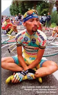  ?? FOTO:SCANPIX/ JOEL SAGET ?? Den samlede vinder af løbet, Marco Pantani, under sitdown-strejken i Tarascon-sur-ariège.