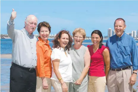  ??  ?? ALP Premier Peter Beattie’s Gold Coast ‘six-pack’ in 2004 (from left) Peter Lawlor, Margaret Keech, Di Reilly, Christine Smith, Peta Kaye Croft and Robert Poole.