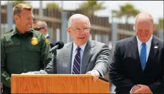  ?? K.C. ALFRED/SAN DIEGO UNION-TRIBUNE ?? Attorney General Jeff Sessions speaks at a news conference at Border Field State Park with Tijuana, Mexico behind him on Monday in San Diego. Sessions discussed immigratio­n enforcemen­t during his Southern California visit.