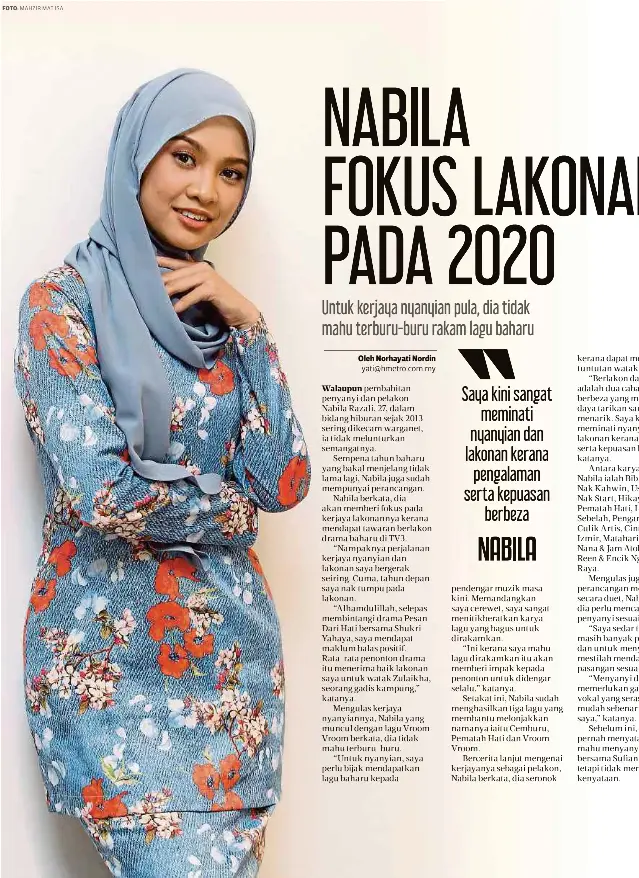 Nabila Fokus Lakonan Pada 2020 Pressreader