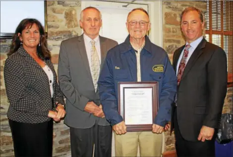  ?? LESLIE LIGHTON-HUMPHREYS — FOR DIGITAL FIRST MEDIA ?? H. Thomas Walker III was recognized by the Upper Providence Board of Supervisor­s for his 22years of service on the township zoning hearing board. Pictured l-r: board Vice Chairwoman Lisa Mossie, board Chairman Phil Barker, Walker and Supervisor Al...