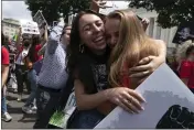  ?? JOSE LUIS MAGANA — THE ASSOCIATED PRESS ?? Anti-abortion protesters celebrate after the news of Supreme Court overturned Roe v. Wade outside the Supreme Court in Washington on Friday.