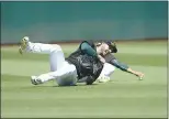  ?? DAN HONDA — STAFF ?? The A’s Matt Joyce, front, and Franklin Barreto collide as they try to catch a pop fly.