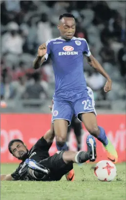  ??  ?? CRUNCH TIME: Supersport United’s Thabo Mnyamane is tackled by Abbubakar Mobara of Orlando Pirates during their Absa Premiershi­p match at the Orlando Stadium in March which ended in a 1-1 draw. RUGBY