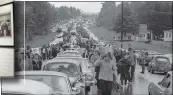  ?? AP PHOTO/FILE ?? In this Aug. 16, 1969 file photo, hundreds of rock music fans jam a highway leading from Bethel, N.Y., as they try to leave the Woodstock Music and Art Festival. More than 400,000 people attended Woodstock which was staged 80 miles northwest of New York City, on a bucolic hillside owned by dairy farmer Max Yasgur.