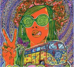  ??  ?? Tavola di Matteo Guarnaccia, autore di «Hippy Revolution. Storie e avventure dalla Summer of Love (1967–2017)», 24ORE Cultura:
simboli |