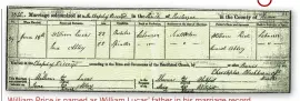  ?? ?? William Price is named as William Lucas’ father in his marriage record