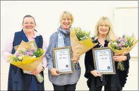  ?? ?? Sarah Hutchison, Helen Singleton and Nicky Ager with their awards at Chieveley Parish Council’s annual parish meeting