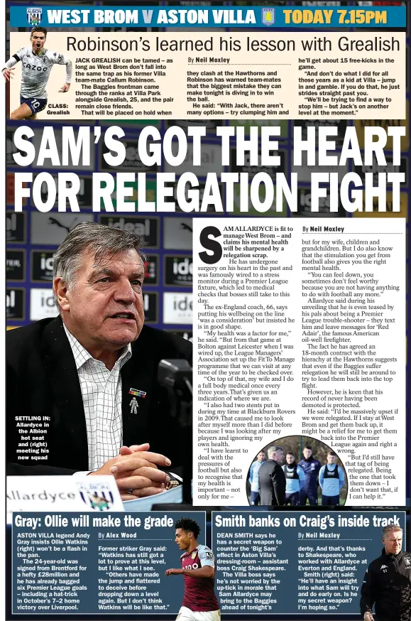  ??  ?? SETTLING IN: Allardyce in the Albion hot seat and (right) meeting his new squad