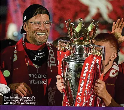  ??  ?? Charismati­c: Liverpool’s boss Jurgen Klopp had a wild time on Wednesday