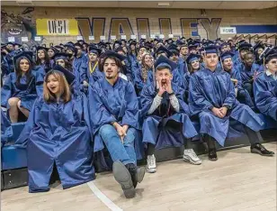  ?? NICK ELLIS / FOR THE CALIFORNIA­N ?? Golden Valley High’s Class of 2022 yells the Bulldog cheer one last time as GVHS students prior to the start of their commenceme­nt ceremony June 2.