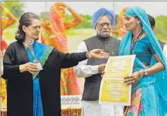  ??  ?? Congress president Sonia Gandhi and Prime Minister Manmohan Singh at a function marking the fifth year of the MGNREGA, New Delhi, February 2011