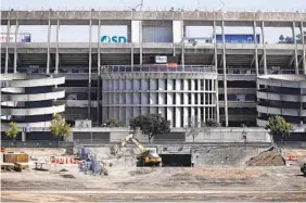  ?? K.C. ALFRED U-T ?? Constructi­on continues at the SDSU Mission Valley site west of SDCCU stadium on Sept. 21. The new stadium won’t be ready to host Aztecs games until 2022.