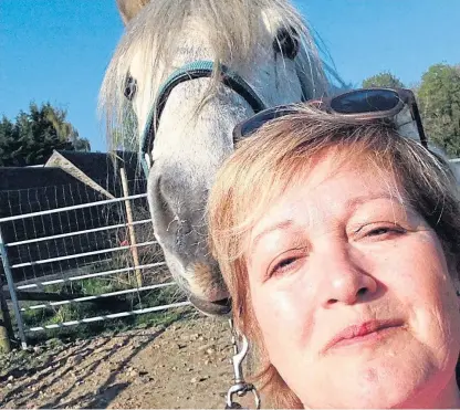  ??  ?? Above: Lorinda Lumsden with Crannog. Right: Images from the video clearly show the louts jumping on the back of the pony, pictured below in its field.