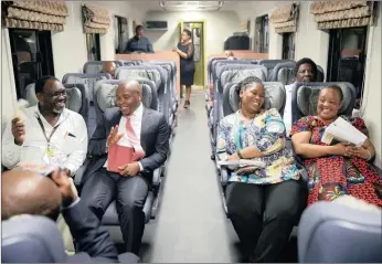  ?? PICTURE: SIBONELO NGCOBO ?? Passenger Rail Agency of South Africa representa­tives and members of the KwaZulu-Natal Legislatur­e were yesterday given a taste of what the Business Express train between Durban and Pietermari­tzburg will offer next year, if all goes according to plan....