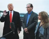  ?? Jim Watson / AFP / Getty Images ?? President Trump joins Republican Mike Braun, running for Donnelly’s Indiana seat.