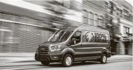  ?? Ford / TNS ?? Prices for the 2022 Ford E-Transit electric commercial vehicle will start at $45,000. Ford says its gas-powered Transit van has a range of 74 miles, while the new e-van has a range of about 125 miles.