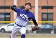  ?? STAN HUDY - SHUDY@DIGITALFIR­STMEDIA.COM ?? Ballston Spa starter Michael Poirer fires towards home Wednesday afternoon against Columbia in a Suburban Council match-up at the high school.