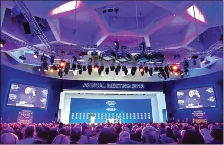  ?? FABRICE COFFRINI/AFP ?? Indian Prime Minister Narendra Modi gestures as he delivers his speech at the opening day the World Economic Forum 2018 annual meeting yesterday in Switzerlan­d.