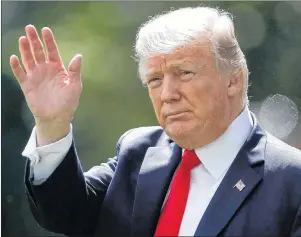  ?? AP PHOTO ?? President Donald Trump waves as he walks from the Oval Office of the White House in Washington, Friday, to Marine One for the short trip to Andrews Air Force Base, Md. Trump on Sunday mocked the leader of nucleararm­ed North Korea as “Rocket Man” while...