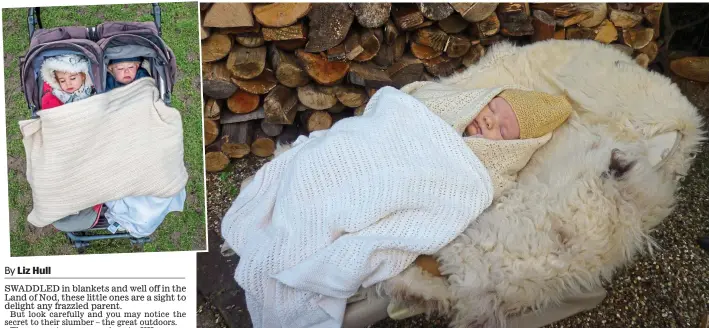  ??  ?? Back to nature: Children enjoy a snooze outside in the grounds of the Paddock Cottage nursery in West Sussex