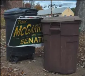  ?? PETE BANNAN – DIGITAL FIRST MEDIA ?? Republican campaign signs go out with the trash in Ridley Township on the day after dismal showing by the Delaware County GOP in local elections.