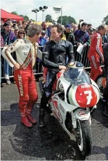  ??  ?? Giacomo Agostini and Barry Sheene at the Goodwood Revival in 1998 (Barry is sitting on a Suzuki RGV500 GP bike sporting his number seven)