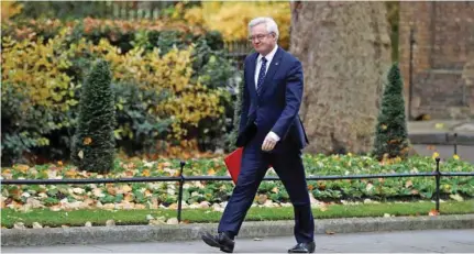  ?? – Reuters fie photo ?? PUTTING PRESSURE: Former Brexit minister David Davis, arrives in Downing Street, London.