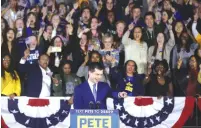  ?? (Jonathan Ernst/Reuters) ?? DEMOCRATIC PRESIDENTI­AL CANDIDATE Pete Buttigieg addresses supporters at a rally in Des Moines, Iowa, on Monday.