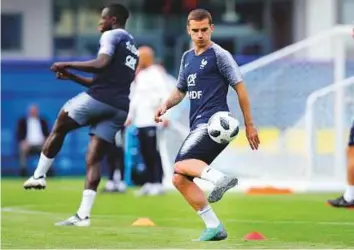  ?? AP ?? France’s Antoine Griezmann controls the ball during a training session in Glebovets, Russia. The 27-year-old striker is yet to find his best form in Russia.