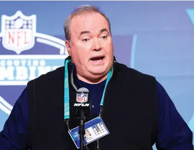  ?? (Justin Casterline/getty Images/tns) ?? Dallas Cowboys head coach Mike Mccarthy speaks to the media Wednesday during the NFL Combine at Lucas Oil Stadium in Indianapol­is.