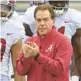  ?? THOMAS GRANING/AP ?? On Saturday, Nick Saban and Alabama will play a regular-season game that has no impact on the national title race for the first time since Nov. 13, 2010.