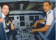  ??  ?? Capt. Myra Florencio and co-pilot Dan Choudary in the cockpit