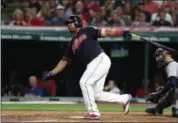  ?? TIM PHILLIS — THE NEWS-HERALD ?? Edwin Encarnacio­n swings during the Indians’ 2-1 loss to the Yankees on Aug. 5.