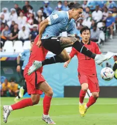  ?? ANI ?? ■ Uruguay’s Darwin Núñez in action during the match against South Korea at Education City Stadium, yesterday.