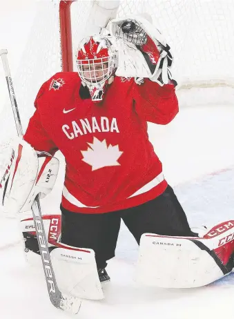  ?? GREG SOUTHAM ?? Devon Levi says he's “living a dream” as Team Canada's starting goaltender at the world junior hockey championsh­ip in Edmonton. Canada plays Russia in the tournament semifinals on Monday night.