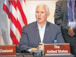  ?? AP PHOTO ?? U.S. Vice President Mike Pence speaks during a signing ceremony for the Papua New Guinea Electrific­ation Partnershi­p at APEC Haus in Port Moresby, Papua New Guinea on Sunday.